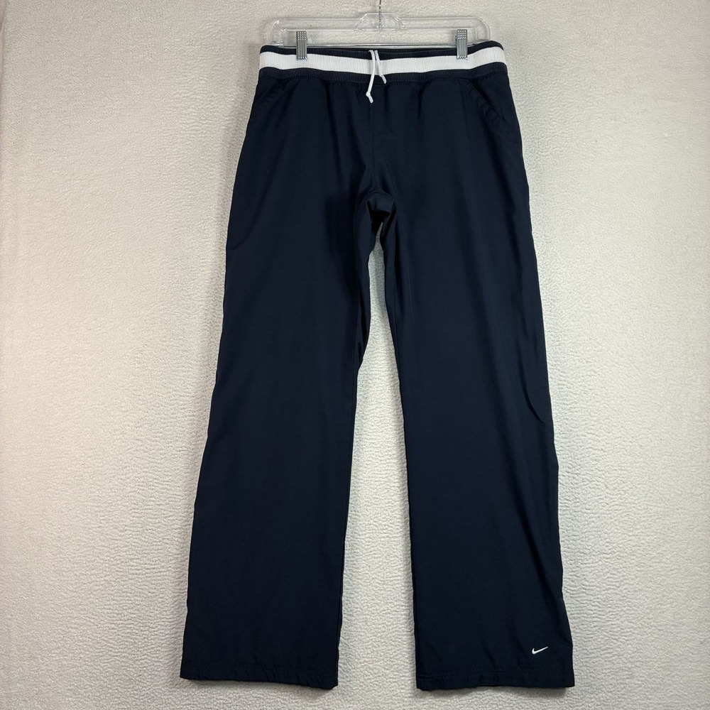 Y2K Nike Track Pants Women M Blue Drawstring Sweatpants Stretch Sporty Vintage